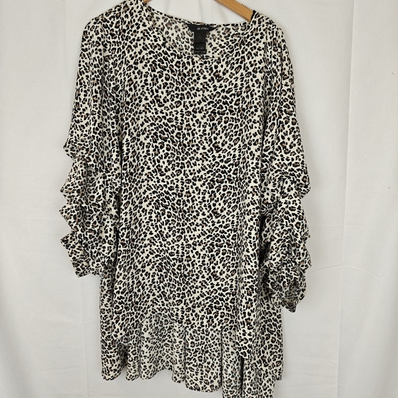 Ali Miles Ruffle Sleeve Cheetah Printed Blouse Size LG Women's - Picture 1 of 10